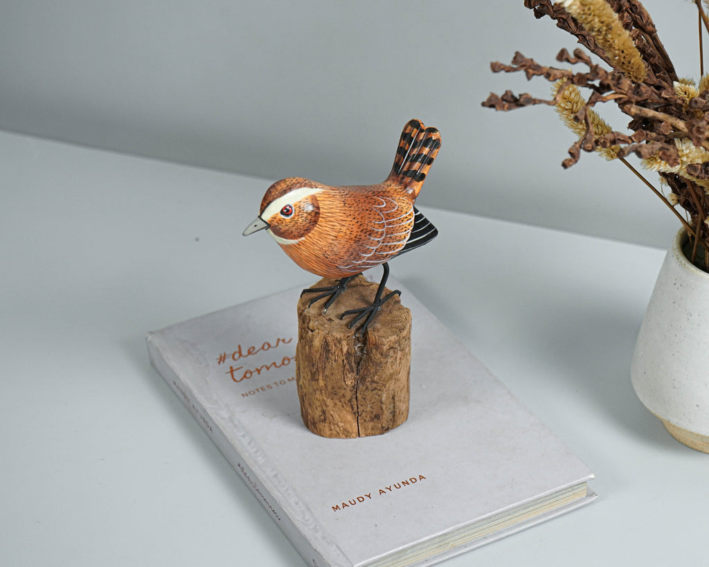 Wren Bird, Art Statue, Bird Sculpture, Wooden Bird, Animal Statue, Wood Carving, Figurine, Unique Animal, Room Decoration, Bird Gift