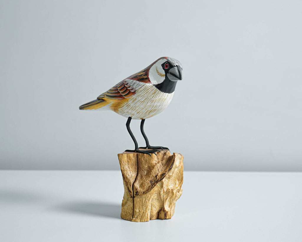 Sparrow Sculpture, Bird Statue, Painted Wood Carving, Unique Sculpture, Animal ornament, Room Decoration, Housewarming Gift, Gift for Him