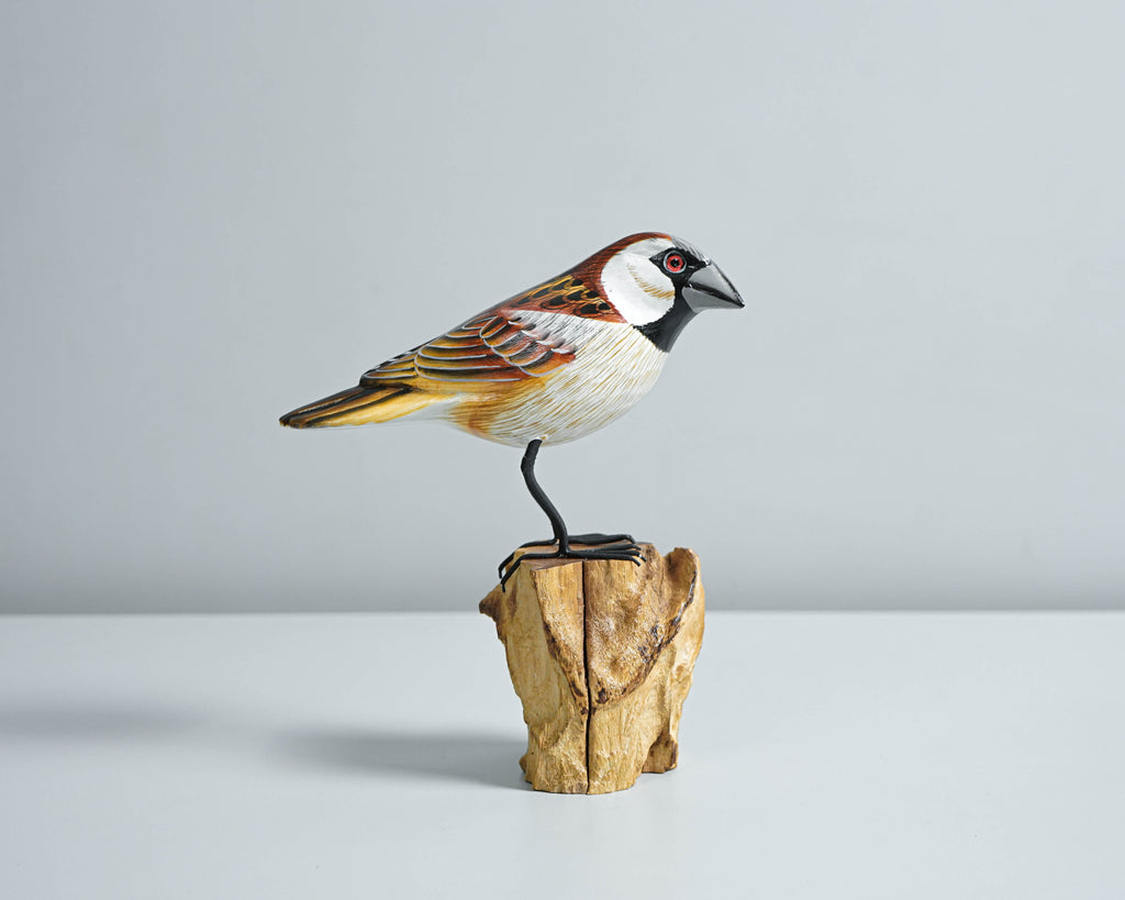 Sparrow Sculpture, Bird Statue, Painted Wood Carving, Unique Sculpture, Animal ornament, Room Decoration, Housewarming Gift, Gift for Him
