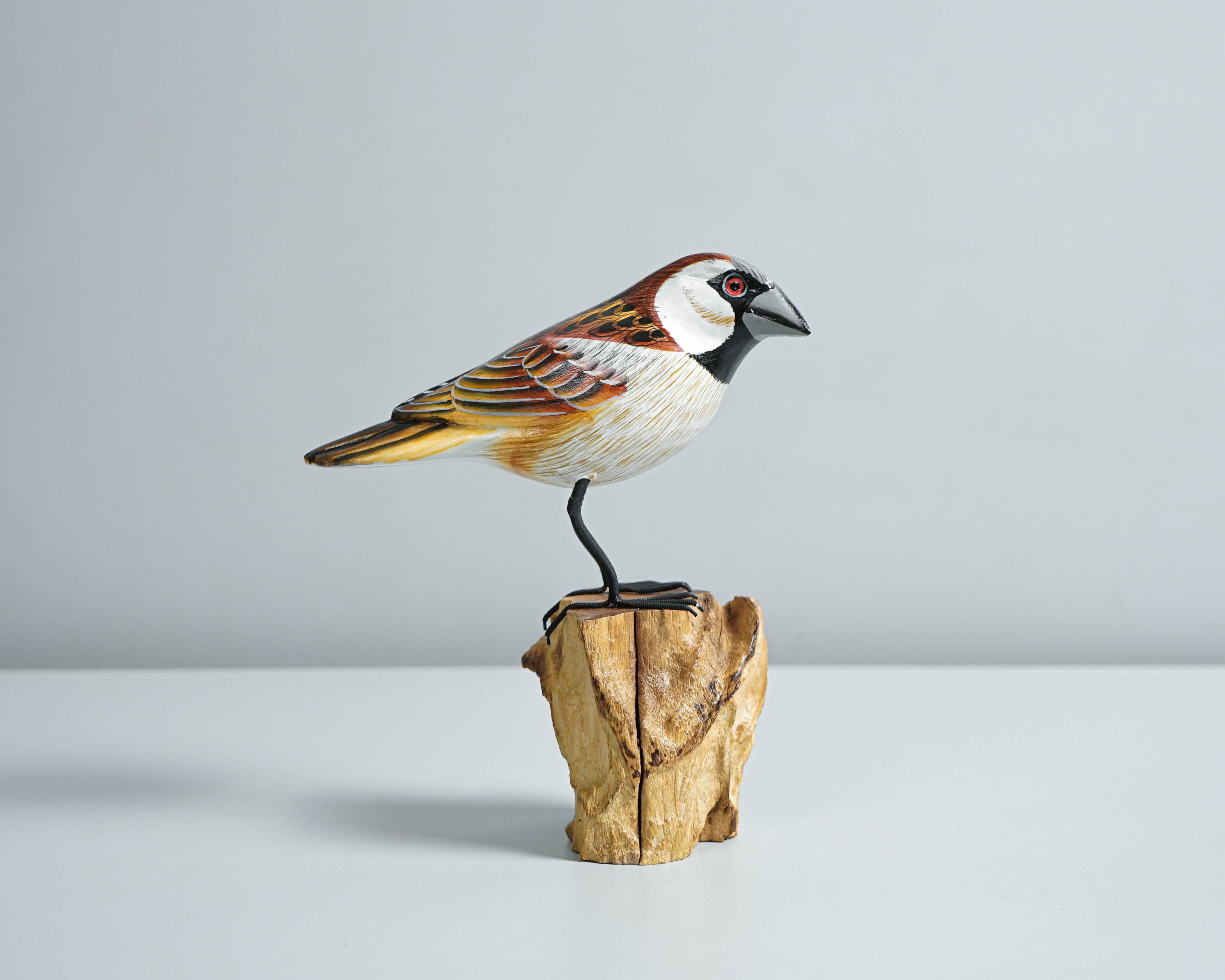 Sparrow Sculpture, Bird Statue, Painted Wood Carving, Unique Sculpture, Animal ornament, Room Decoration, Housewarming Gift, Gift for Him