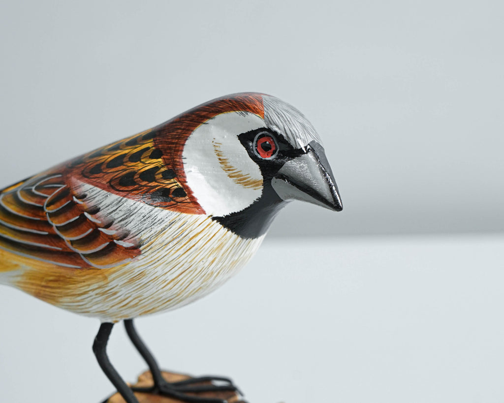 Sparrow Sculpture, Bird Statue, Painted Wood Carving, Unique Sculpture, Animal ornament, Room Decoration, Housewarming Gift, Gift for Him