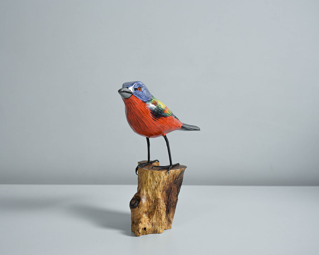 Birds On Branches Statue, Painted Wood Carving, Color Wooden Bird, Handcrafted, Animal Statue, Life-like, Birthday Gifts, Memorial Gift