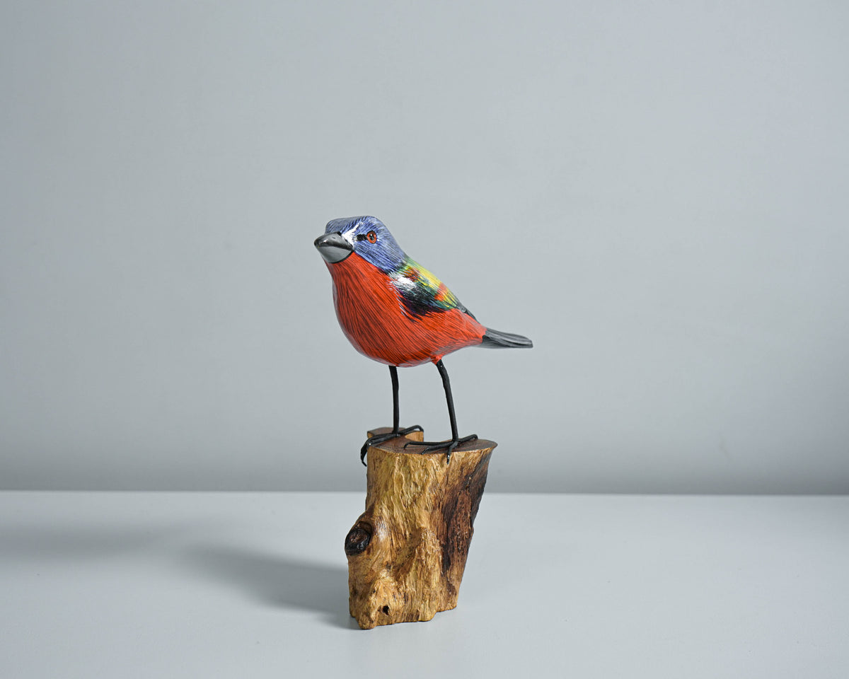 Birds On Branches Statue, Painted Wood Carving, Color Wooden Bird, Handcrafted, Animal Statue, Life-like, Birthday Gifts, Memorial Gift
