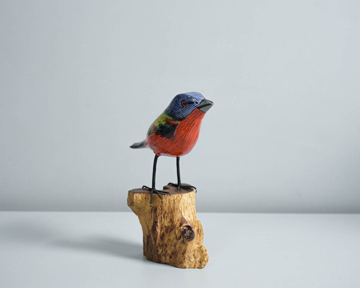 Birds On Branches Statue, Painted Wood Carving, Color Wooden Bird, Handcrafted, Animal Statue, Life-like, Birthday Gifts, Memorial Gift