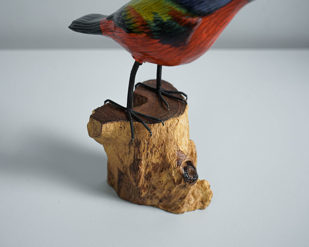 Birds On Branches Statue, Painted Wood Carving, Color Wooden Bird, Handcrafted, Animal Statue, Life-like, Birthday Gifts, Memorial Gift