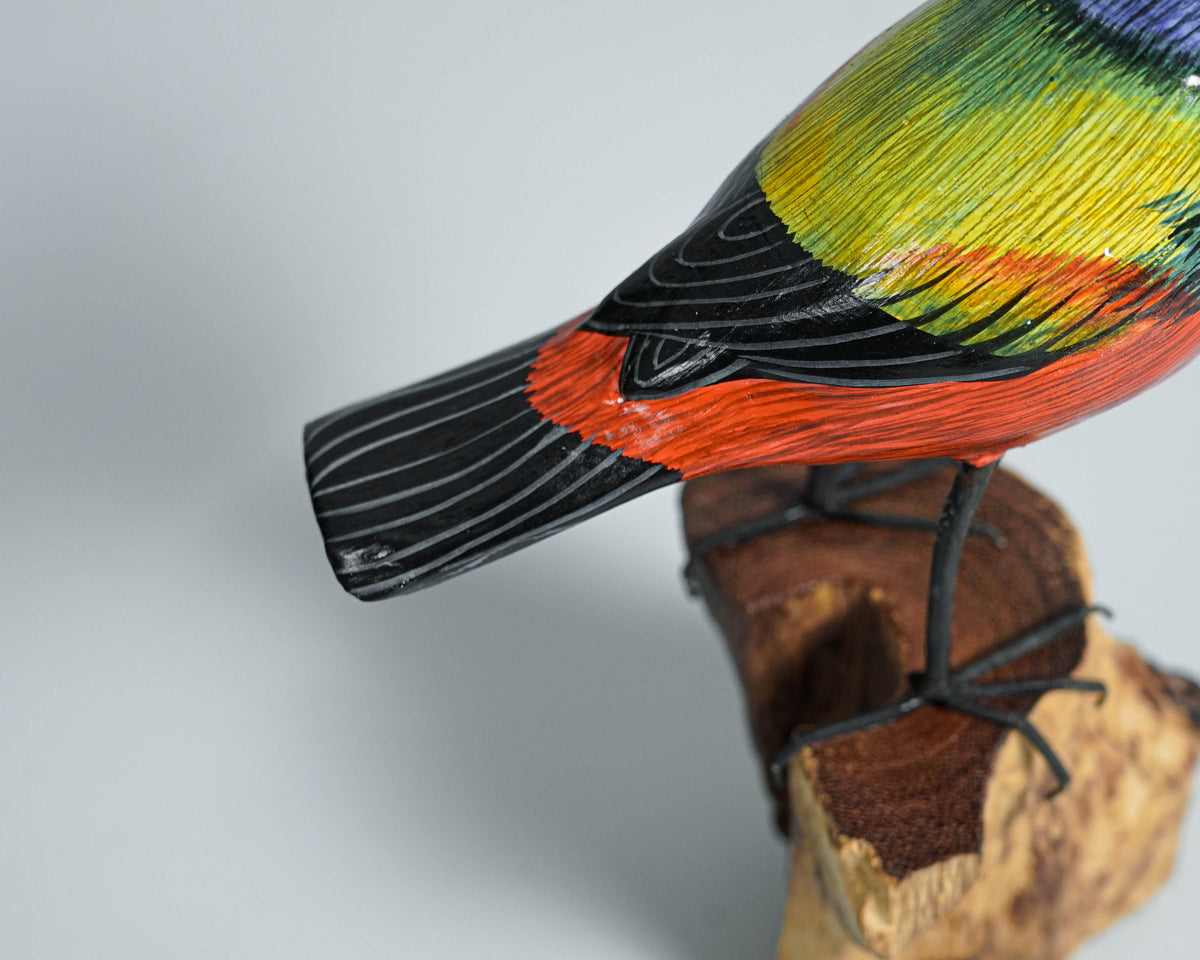 Birds On Branches Statue, Painted Wood Carving, Color Wooden Bird, Handcrafted, Animal Statue, Life-like, Birthday Gifts, Memorial Gift