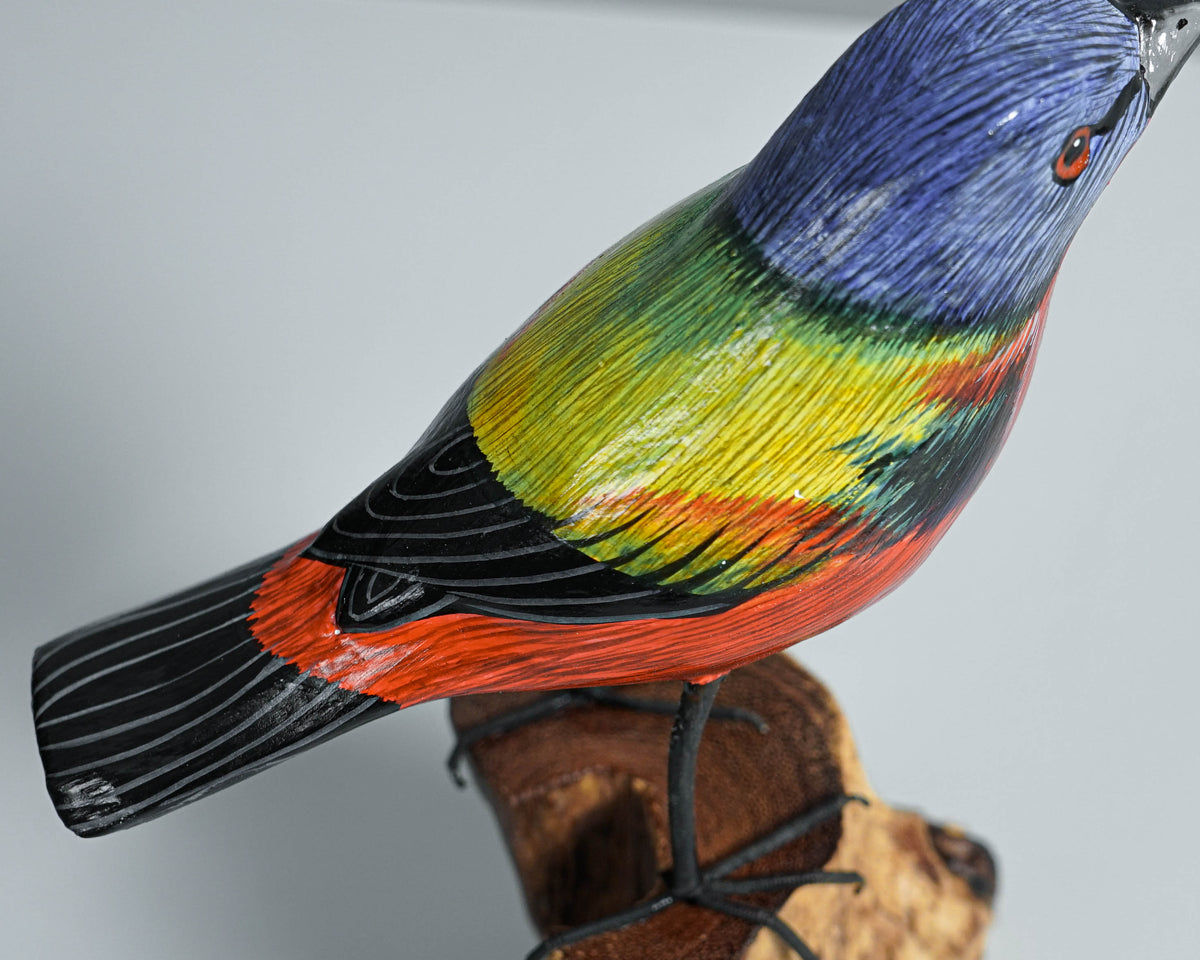 Birds On Branches Statue, Painted Wood Carving, Color Wooden Bird, Handcrafted, Animal Statue, Life-like, Birthday Gifts, Memorial Gift