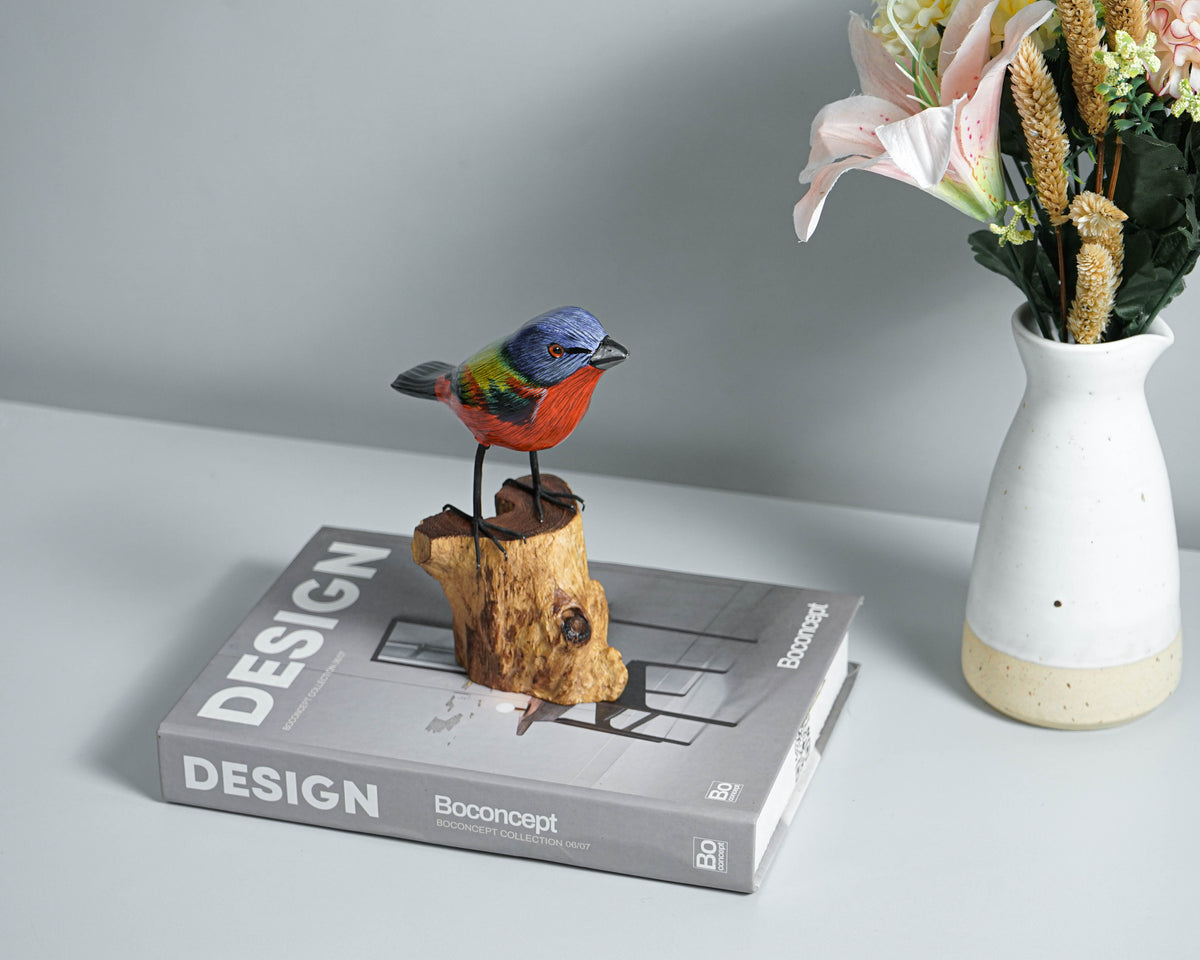 Birds On Branches Statue, Painted Wood Carving, Color Wooden Bird, Handcrafted, Animal Statue, Life-like, Birthday Gifts, Memorial Gift