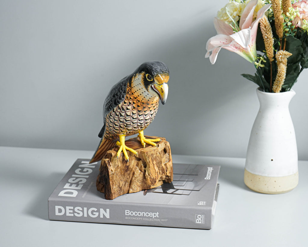 Orange-breasted falcon Statue, Painted Wood Carving, Wooden Bird Art, Handcrafted Decor, Animal Statue, Best Gifts for Her, Gift for friend