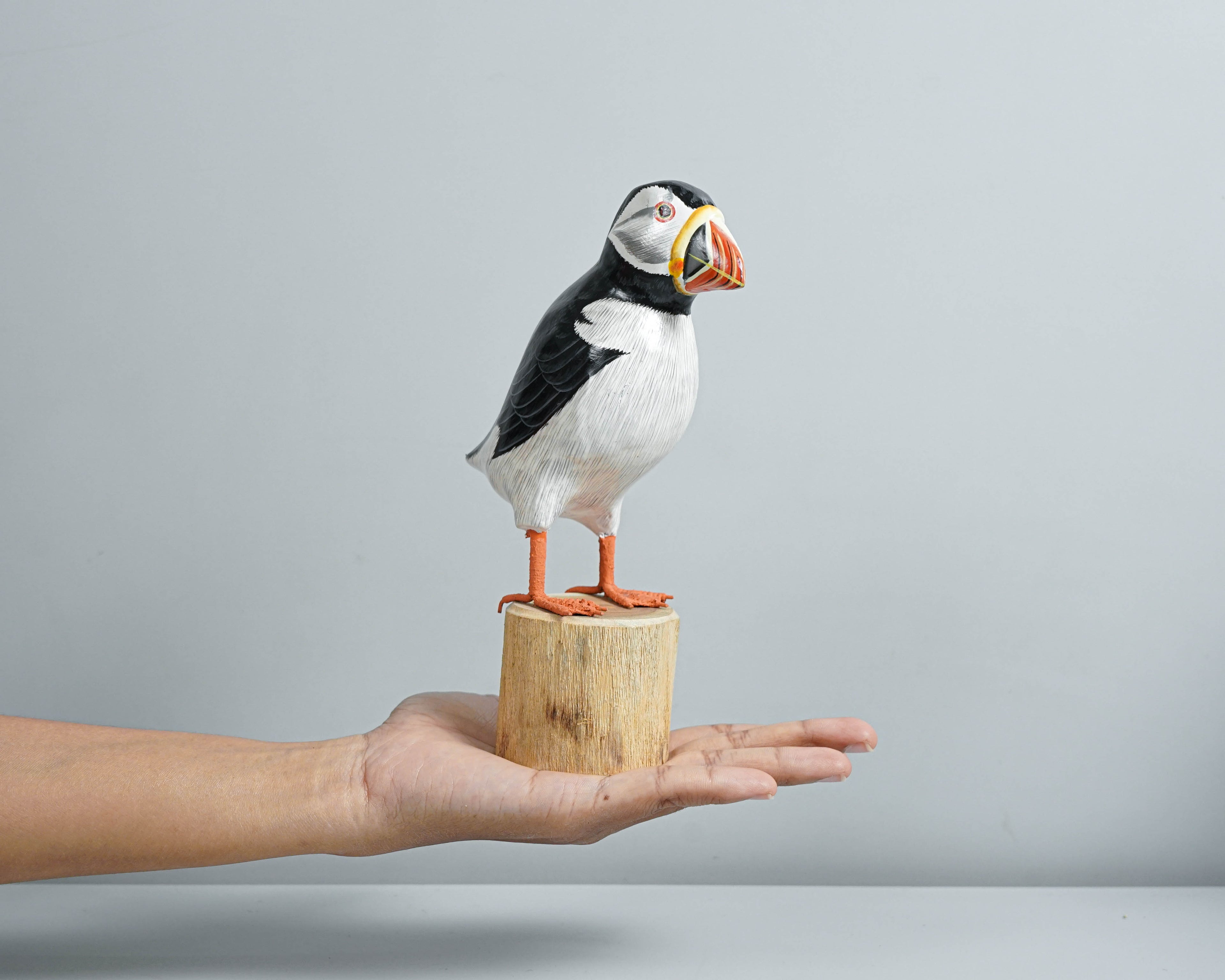 Bird Figurine, Painted Wood Carving, Wooden Bird Art, Handcrafted, Colorful Animal Ornament, Office Decor, Gift for Her, Special Gift