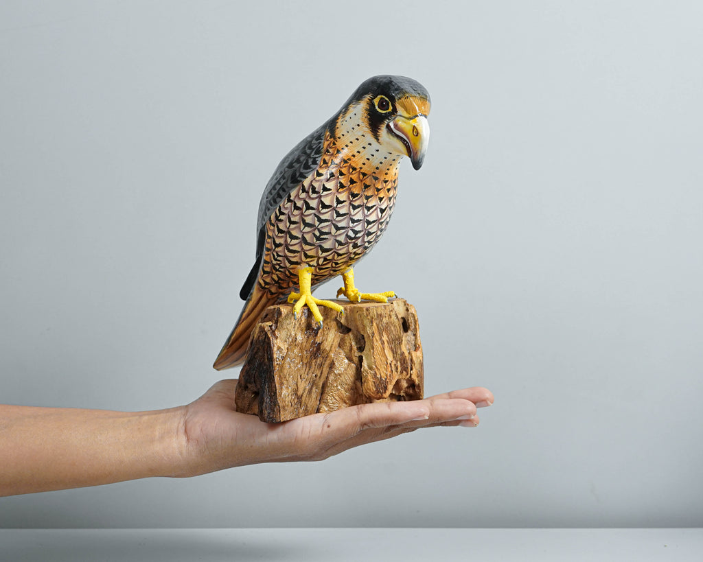 Orange-breasted falcon Statue, Painted Wood Carving, Wooden Bird Art, Handcrafted Decor, Animal Statue, Best Gifts for Her, Gift for friend