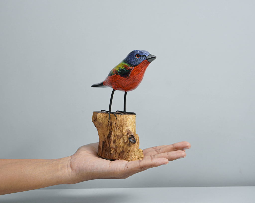 Birds On Branches Statue, Painted Wood Carving, Color Wooden Bird, Handcrafted, Animal Statue, Life-like, Birthday Gifts, Memorial Gift
