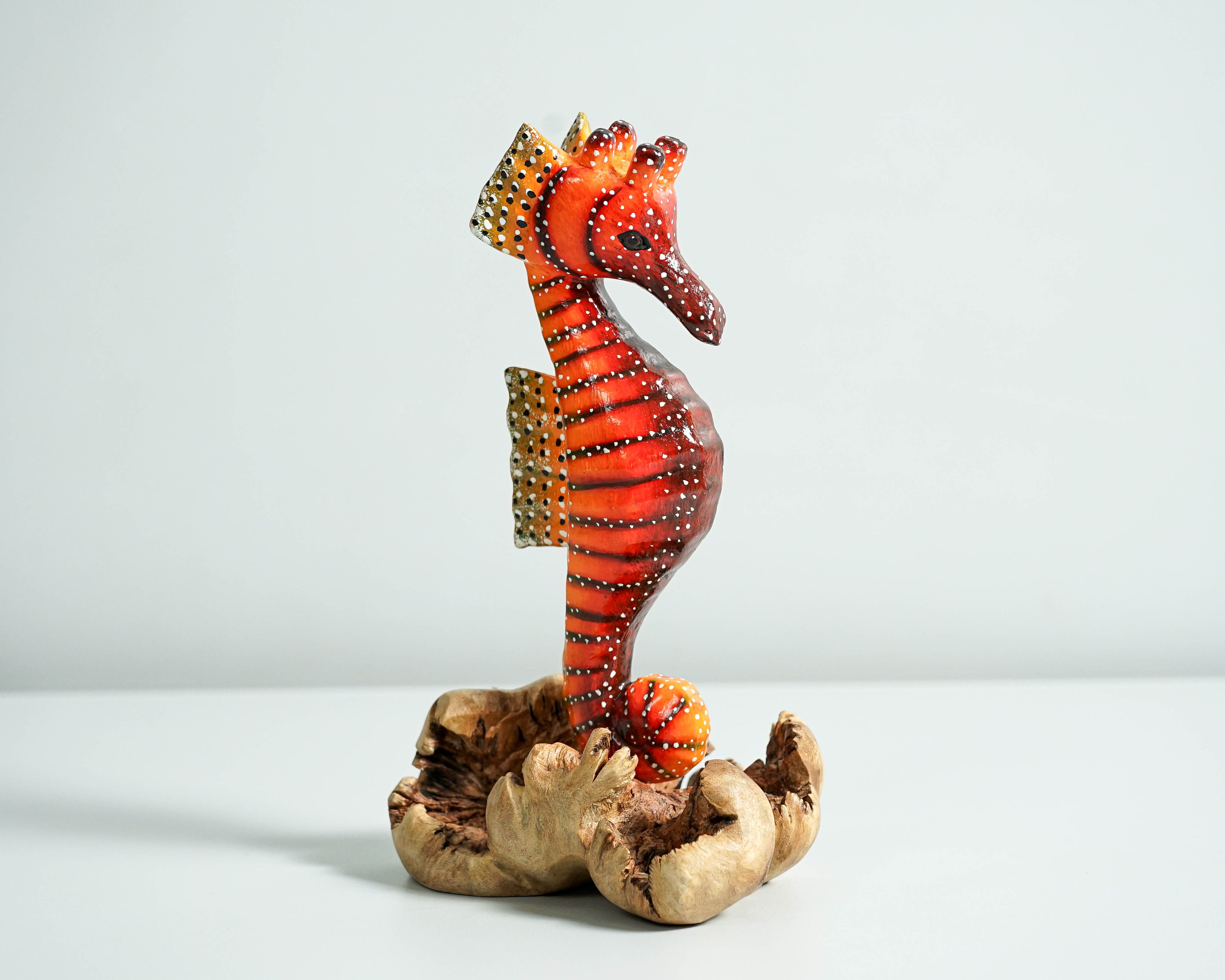 Red Seahorse Sculpture, Wood Carving, Ocean, Woodland, Hand-painted Figurine, Nautical, Handcrafted Decor, Apartment Decor, Gift for Her