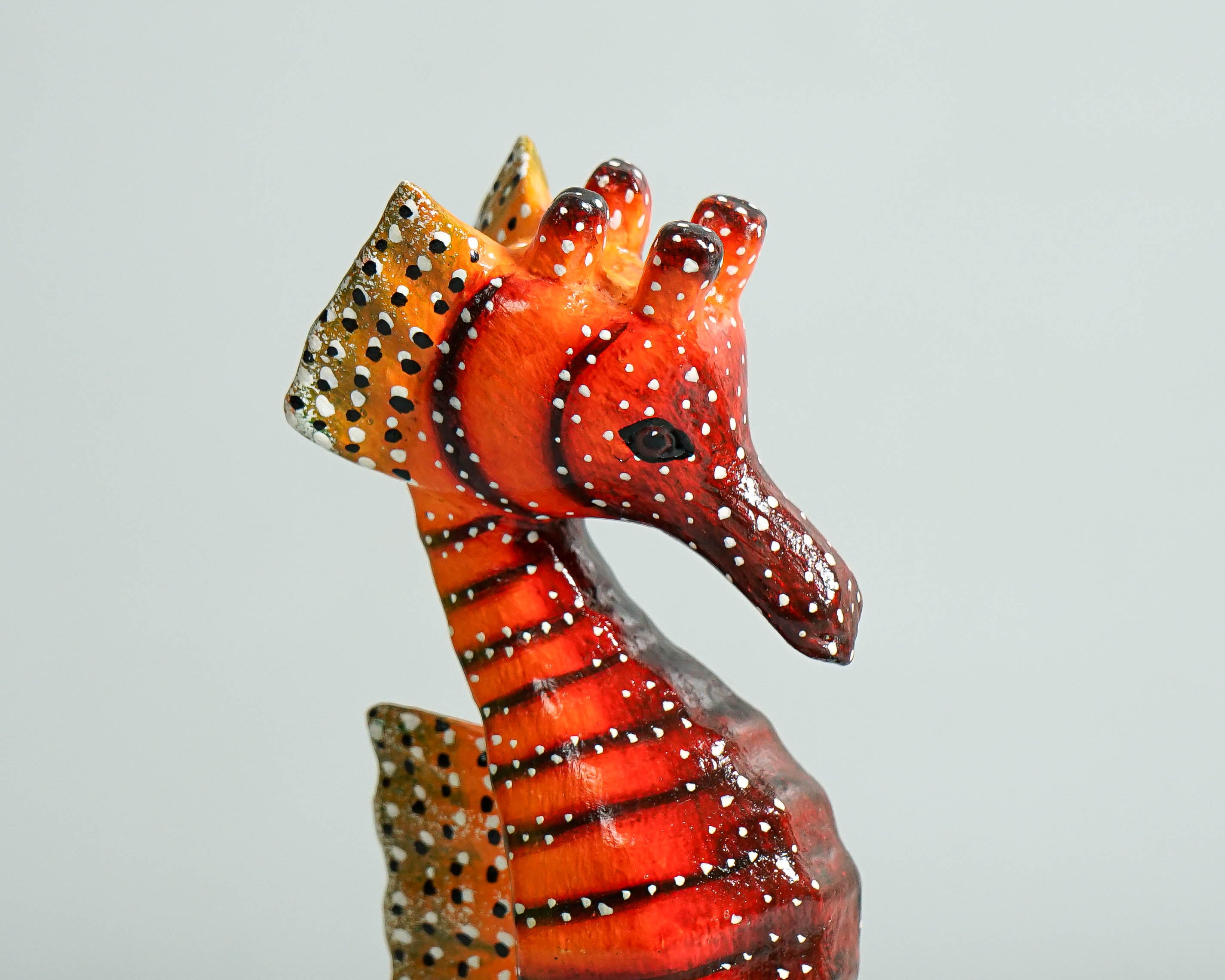 Red Seahorse Sculpture, Wood Carving, Ocean, Woodland, Hand-painted Figurine, Nautical, Handcrafted Decor, Apartment Decor, Gift for Her