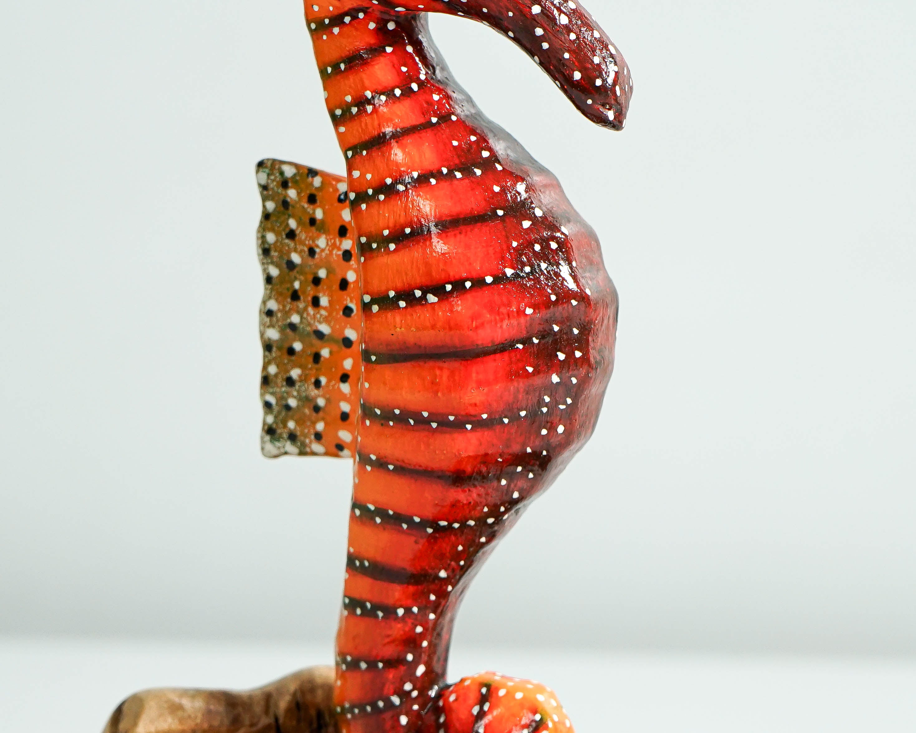 Red Seahorse Sculpture, Wood Carving, Ocean, Woodland, Hand-painted Figurine, Nautical, Handcrafted Decor, Apartment Decor, Gift for Her