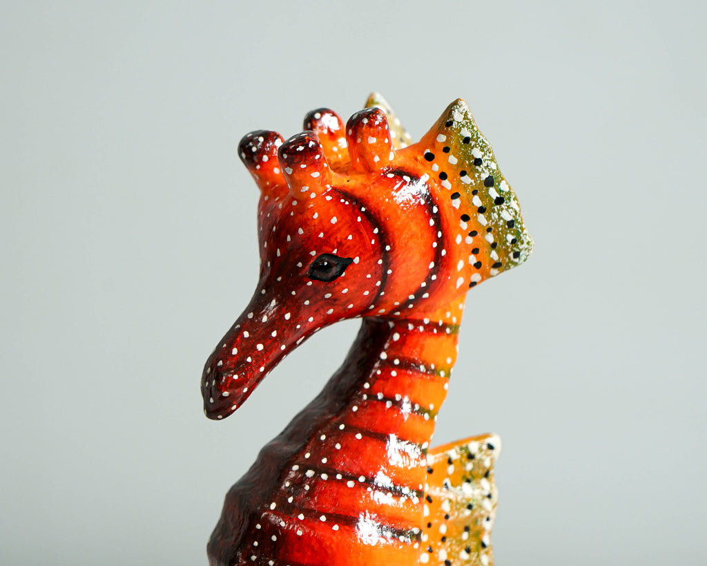 Red Seahorse Sculpture, Wood Carving, Ocean, Woodland, Hand-painted Figurine, Nautical, Handcrafted Decor, Apartment Decor, Gift for Her