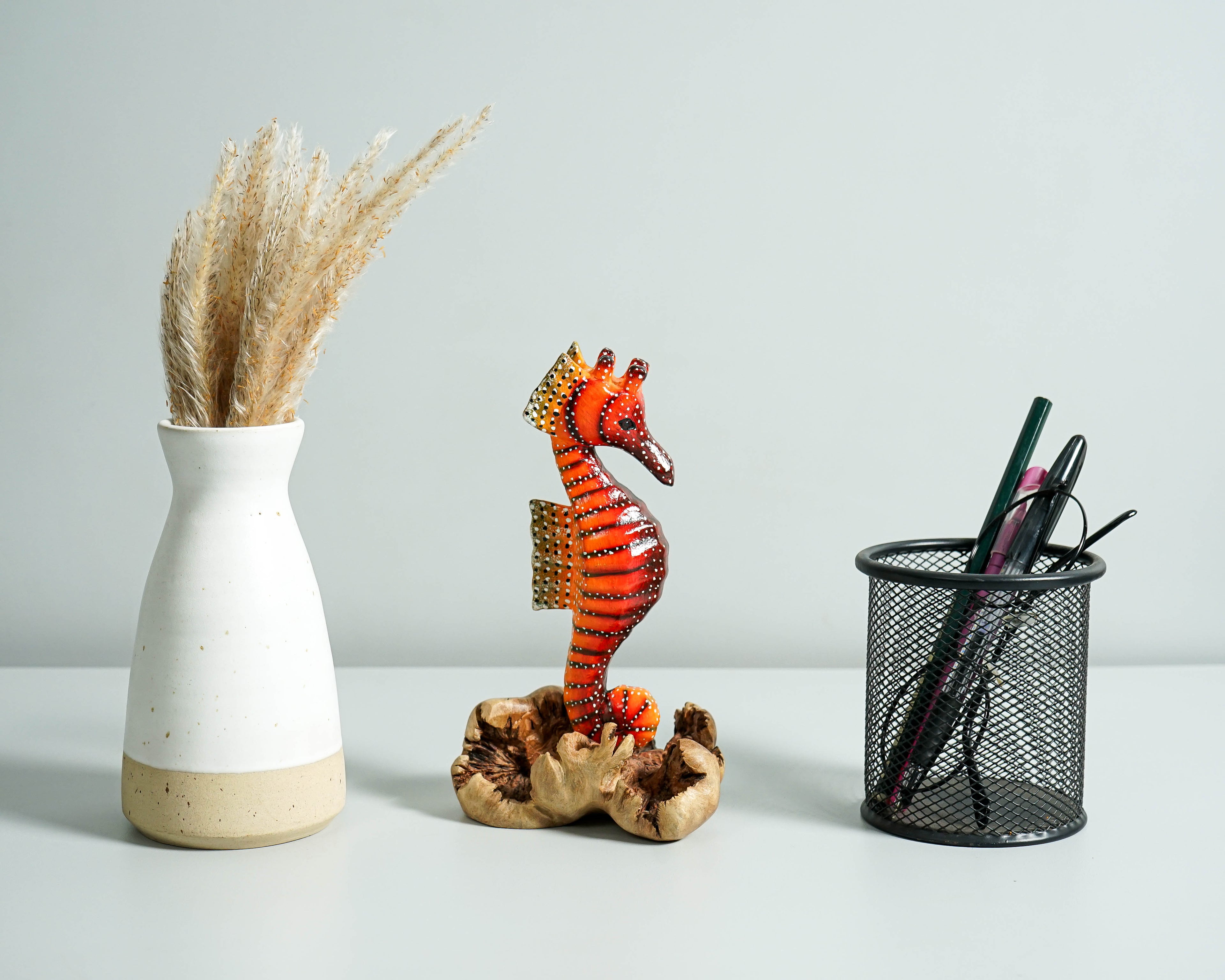 Red Seahorse Sculpture, Wood Carving, Ocean, Woodland, Hand-painted Figurine, Nautical, Handcrafted Decor, Apartment Decor, Gift for Her