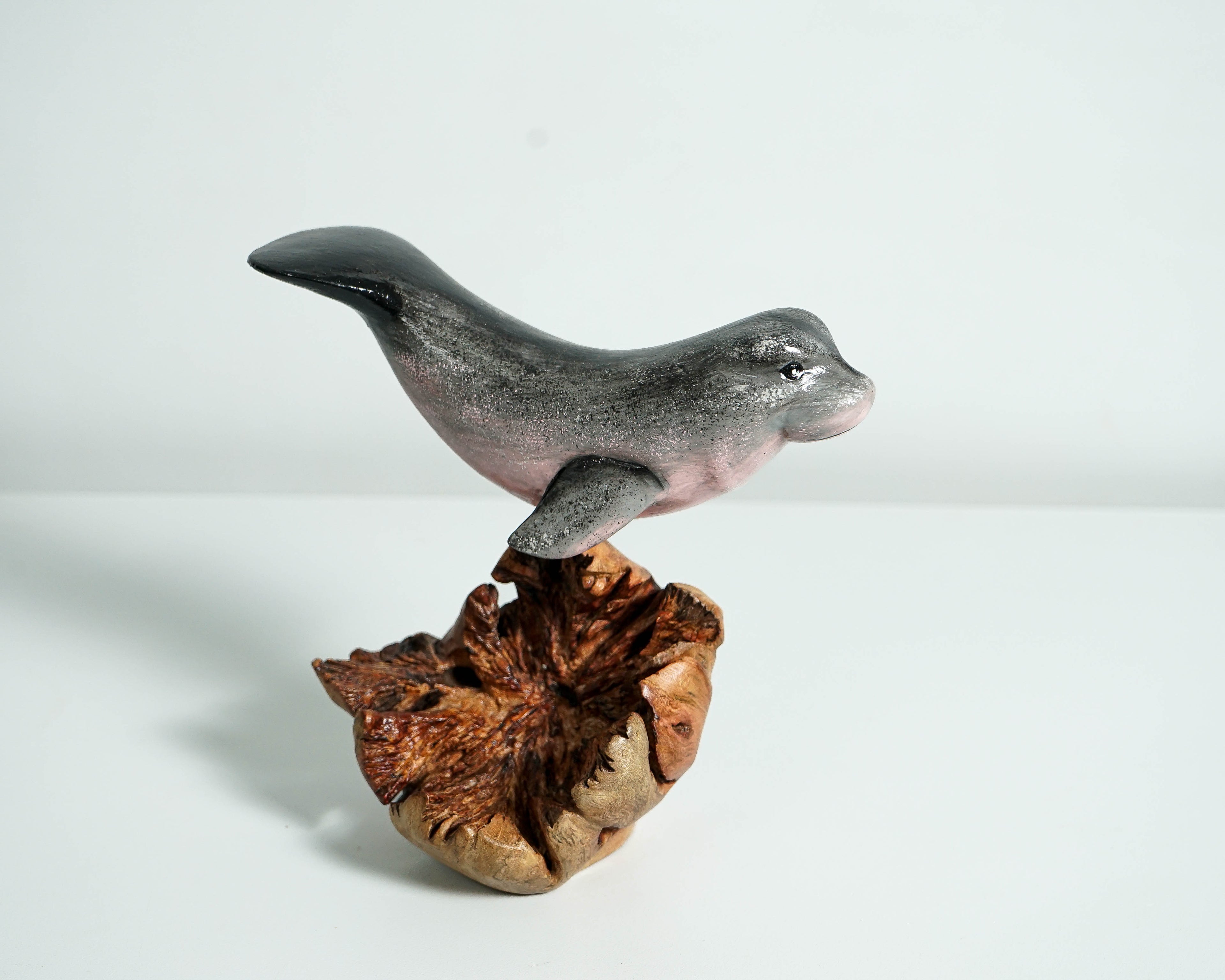 Gray Manatee Sculpture, Wood Carving, Hand-painted Figurine, Nautical, Marine Life, Artwork, Handcrafted, Apartment Decor, Grandma Gift