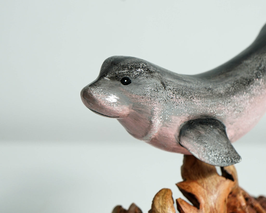 Gray Manatee Sculpture, Wood Carving, Hand-painted Figurine, Nautical, Marine Life, Artwork, Handcrafted, Apartment Decor, Grandma Gift