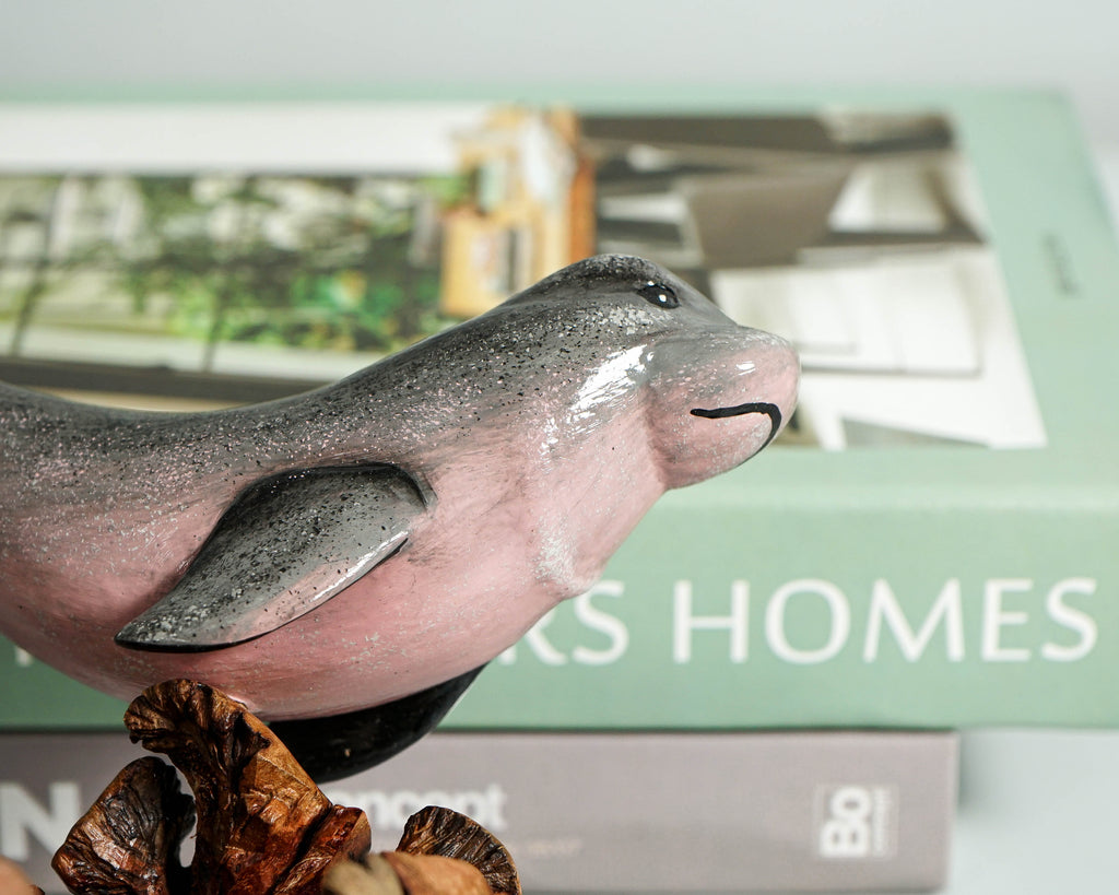 Gray Manatee Sculpture, Wood Carving, Hand-painted Figurine, Nautical, Marine Life, Artwork, Handcrafted, Apartment Decor, Grandma Gift