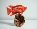 Red Fish Sculpture, Wooden Art, Painted Wooden Animal, Sculpture, Handmade Statue, Colorful Art, Unique Fish, Ocean Decor, Best Friend Gift
