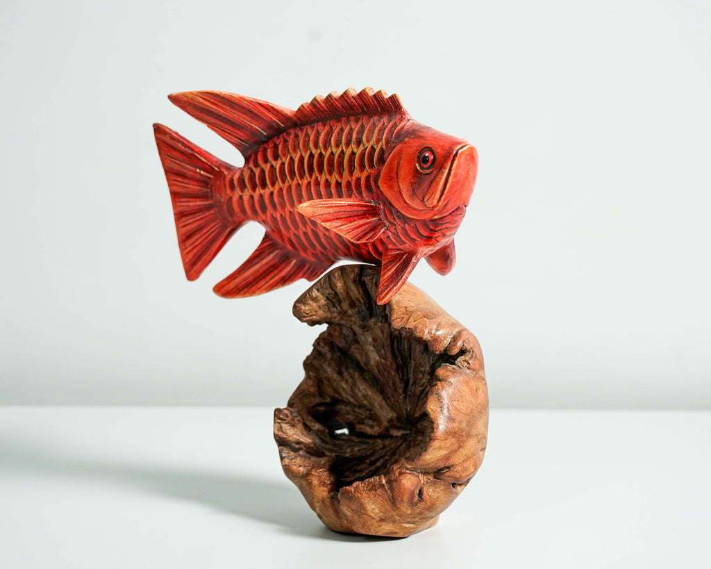Red Fish Sculpture, Wooden Art, Painted Wooden Animal, Sculpture, Handmade Statue, Colorful Art, Unique Fish, Ocean Decor, Best Friend Gift
