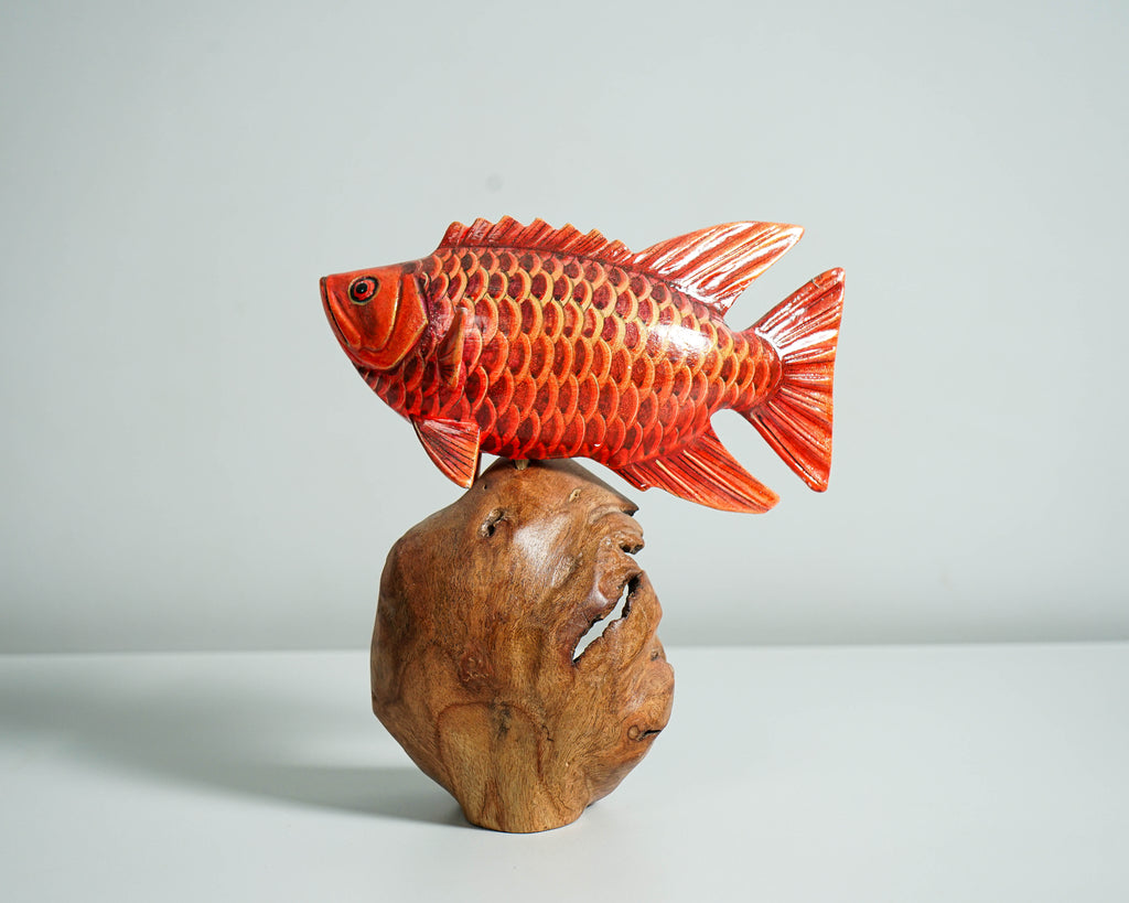 Red Fish Sculpture, Wooden Art, Painted Wooden Animal, Sculpture, Handmade Statue, Colorful Art, Unique Fish, Ocean Decor, Best Friend Gift
