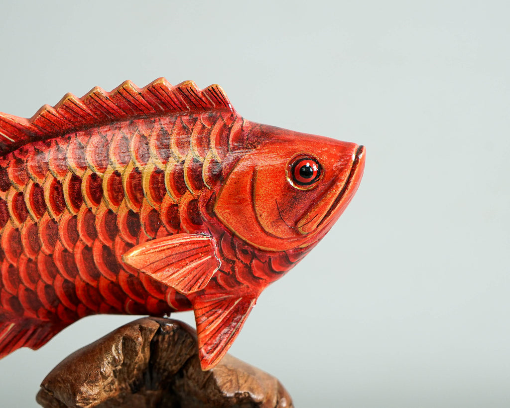 Red Fish Sculpture, Wooden Art, Painted Wooden Animal, Sculpture, Handmade Statue, Colorful Art, Unique Fish, Ocean Decor, Best Friend Gift