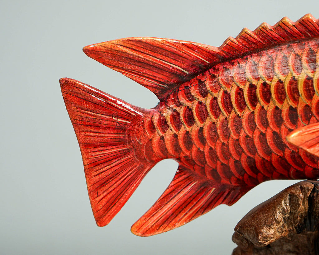 Red Fish Sculpture, Wooden Art, Painted Wooden Animal, Sculpture, Handmade Statue, Colorful Art, Unique Fish, Ocean Decor, Best Friend Gift