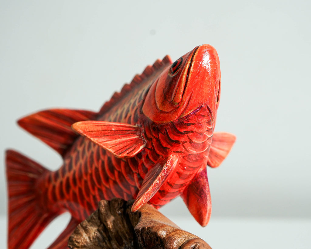 Red Fish Sculpture, Wooden Art, Painted Wooden Animal, Sculpture, Handmade Statue, Colorful Art, Unique Fish, Ocean Decor, Best Friend Gift