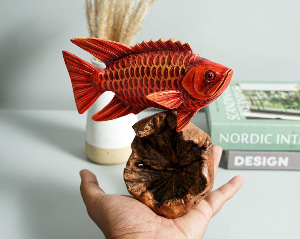 Red Fish Sculpture, Wooden Art, Painted Wooden Animal, Sculpture, Handmade Statue, Colorful Art, Unique Fish, Ocean Decor, Best Friend Gift
