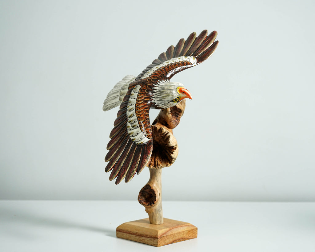 Flying Bald Eagle Sculpture, Painted Statue, Wood Carving Figure, Bird, Freedom, Housewarming, Office Decor, Personalized, Memorial Gift
