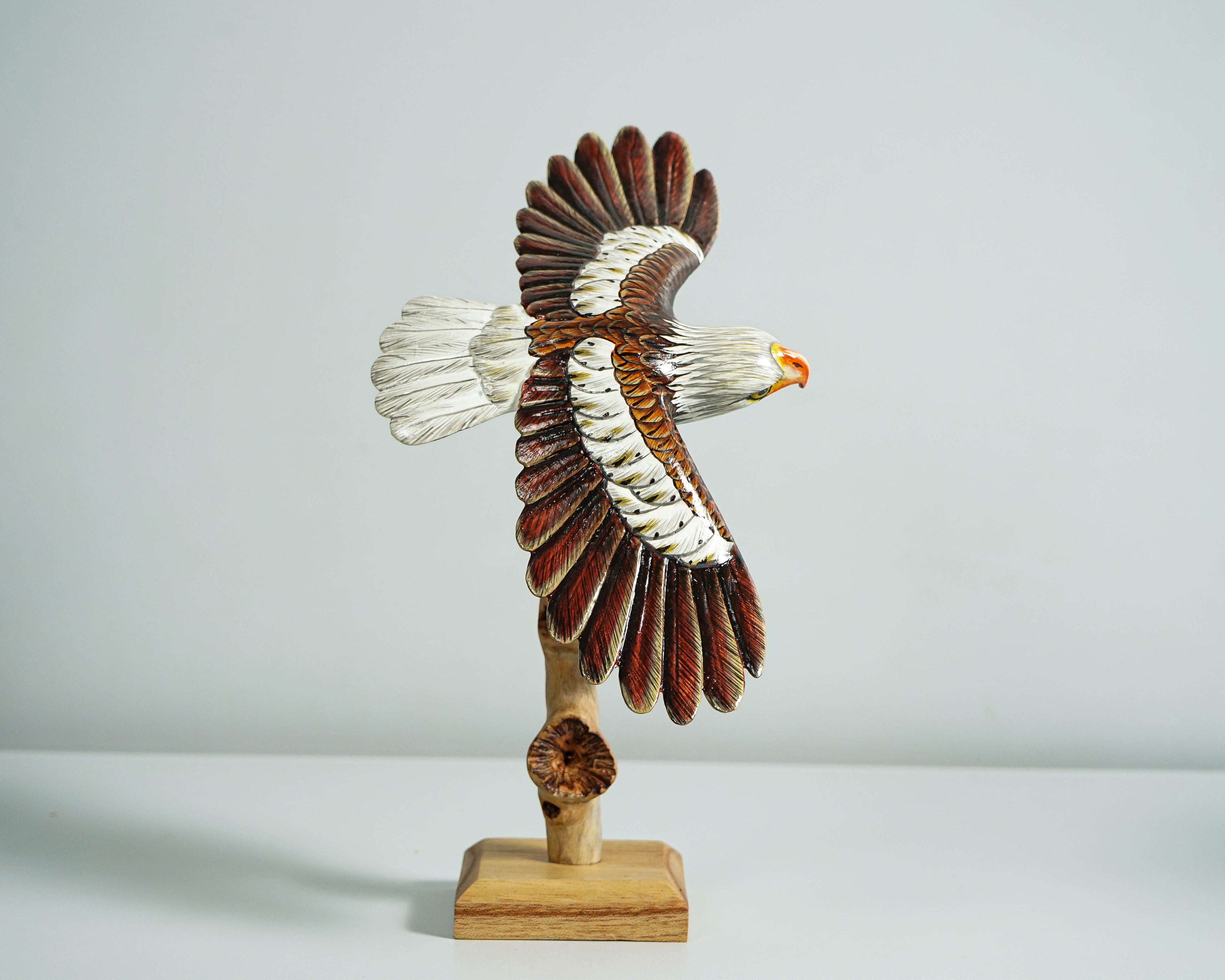 Flying Bald Eagle Sculpture, Painted Statue, Wood Carving Figure, Bird, Freedom, Housewarming, Office Decor, Personalized, Memorial Gift
