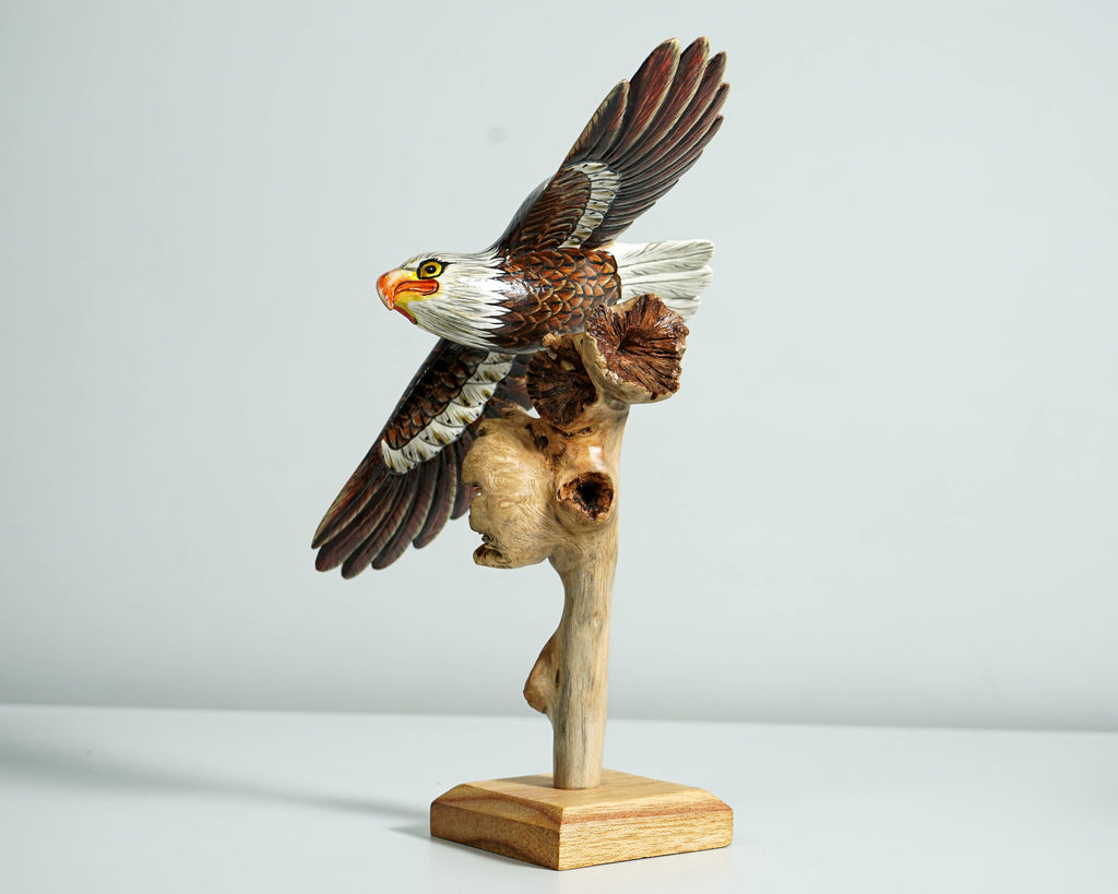 Flying Bald Eagle Sculpture, Painted Statue, Wood Carving Figure, Bird, Freedom, Housewarming, Office Decor, Personalized, Memorial Gift