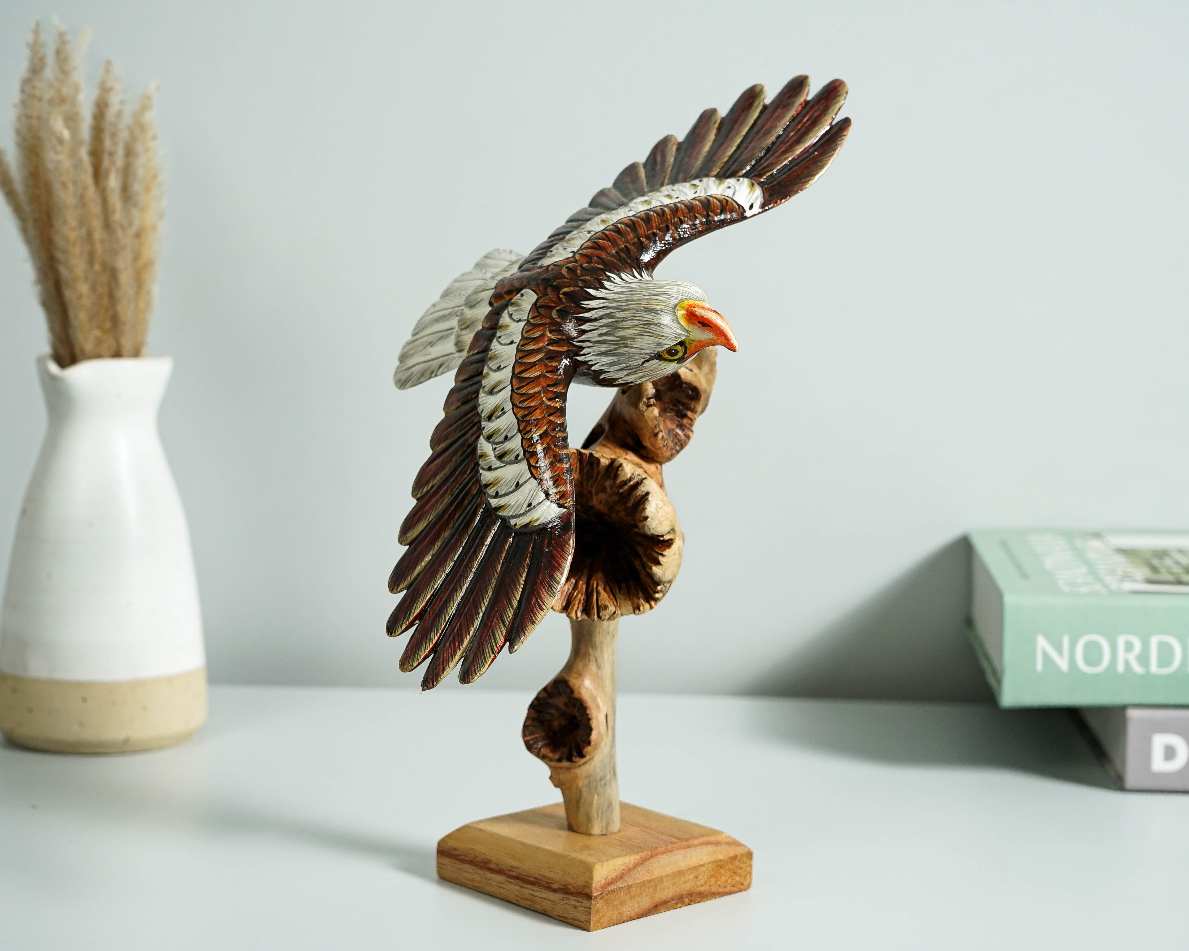 Flying Bald Eagle Sculpture, Painted Statue, Wood Carving Figure, Bird, Freedom, Housewarming, Office Decor, Personalized, Memorial Gift