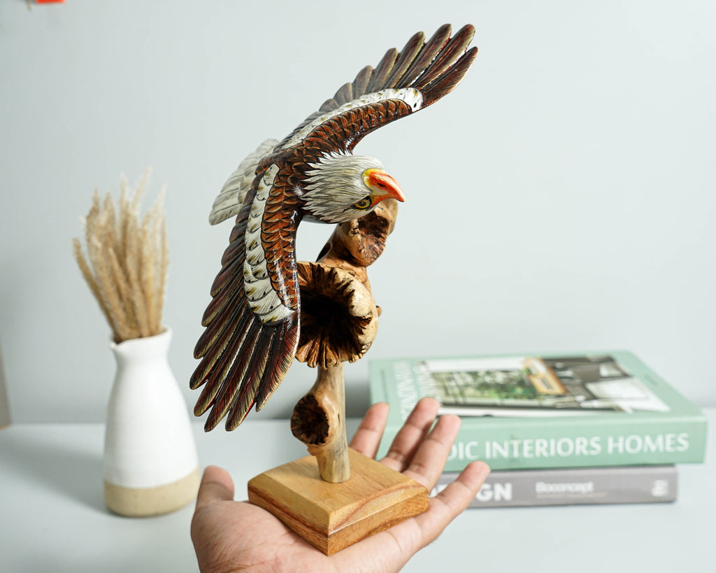 Flying Bald Eagle Sculpture, Painted Statue, Wood Carving Figure, Bird, Freedom, Housewarming, Office Decor, Personalized, Memorial Gift
