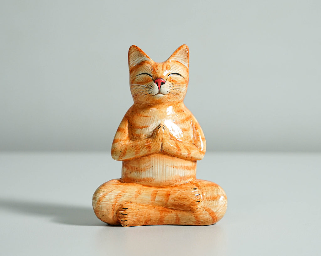 Yoga Meditation Cat Sculpture, Wooden Animal Statue, Decorative, Wood Carving, Handcrafted, Unique Figurine, Gift for Her, Appreciated Gift