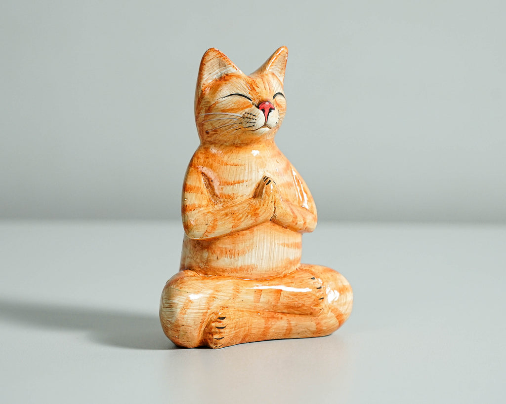 Yoga Meditation Cat Sculpture, Wooden Animal Statue, Decorative, Wood Carving, Handcrafted, Unique Figurine, Gift for Her, Appreciated Gift
