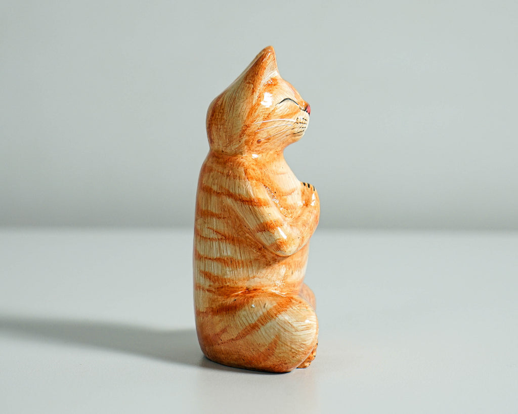 Yoga Meditation Cat Sculpture, Wooden Animal Statue, Decorative, Wood Carving, Handcrafted, Unique Figurine, Gift for Her, Appreciated Gift
