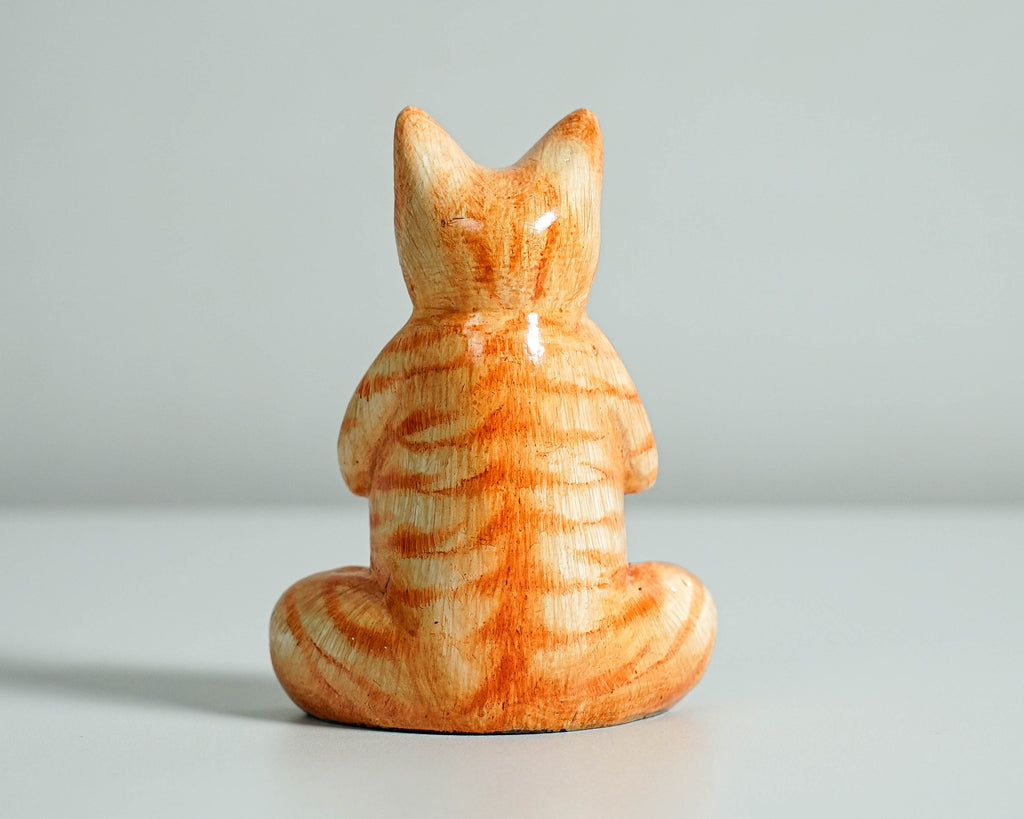 Yoga Meditation Cat Sculpture, Wooden Animal Statue, Decorative, Wood Carving, Handcrafted, Unique Figurine, Gift for Her, Appreciated Gift