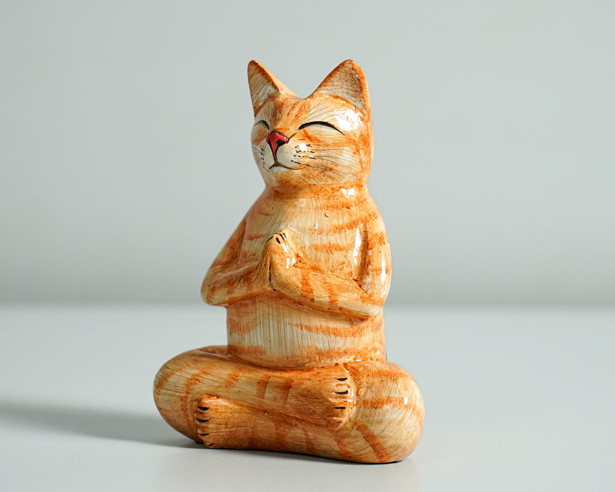 Yoga Meditation Cat Sculpture, Wooden Animal Statue, Decorative, Wood Carving, Handcrafted, Unique Figurine, Gift for Her, Appreciated Gift