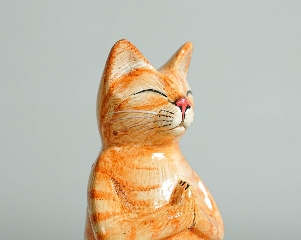 Yoga Meditation Cat Sculpture, Wooden Animal Statue, Decorative, Wood Carving, Handcrafted, Unique Figurine, Gift for Her, Appreciated Gift