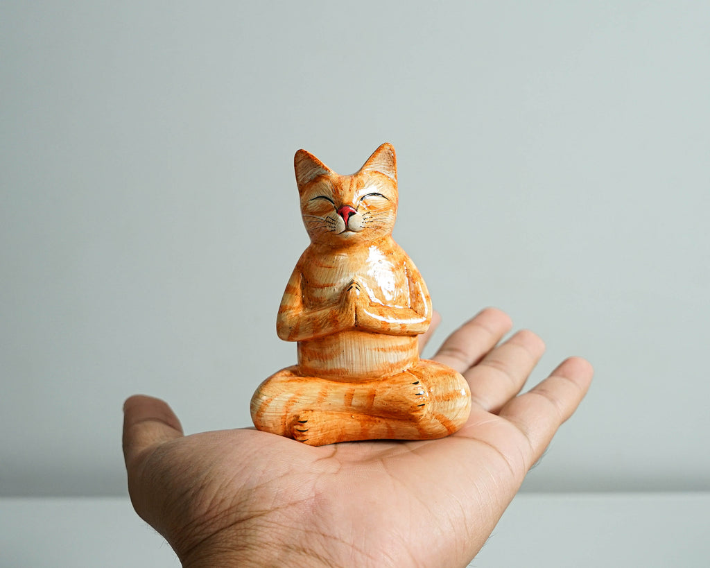 Yoga Meditation Cat Sculpture, Wooden Animal Statue, Decorative, Wood Carving, Handcrafted, Unique Figurine, Gift for Her, Appreciated Gift