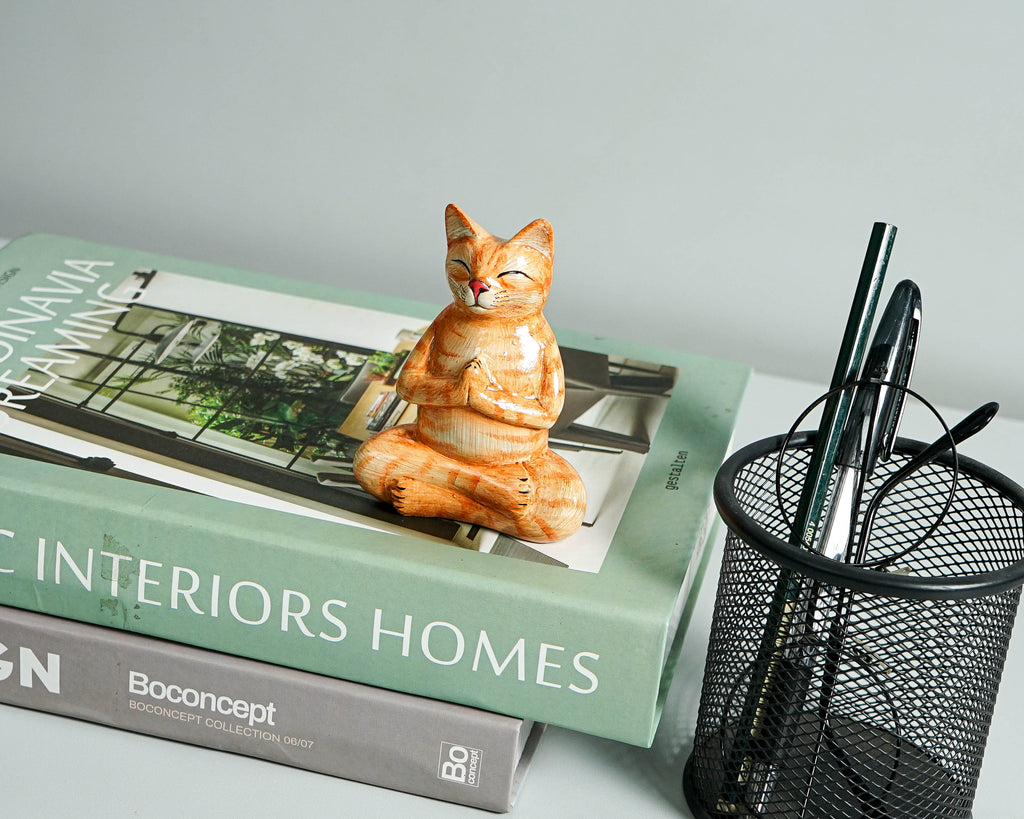 Yoga Meditation Cat Sculpture, Wooden Animal Statue, Decorative, Wood Carving, Handcrafted, Unique Figurine, Gift for Her, Appreciated Gift
