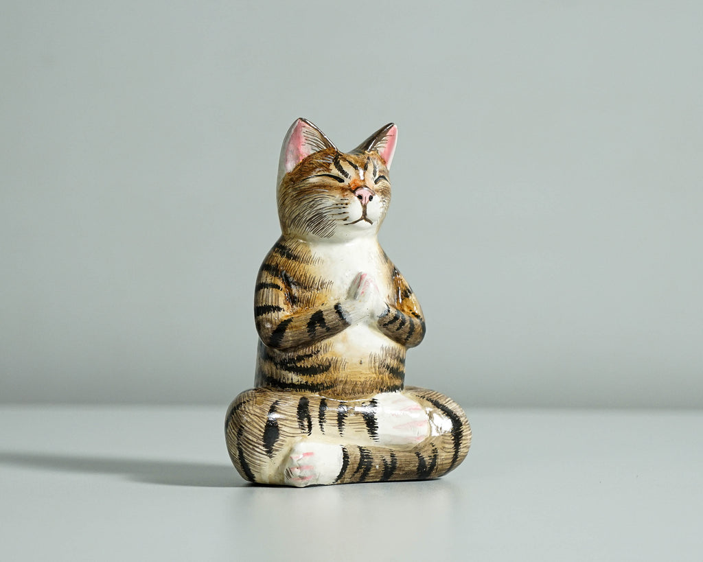 Yoga Meditation Cat Sculpture, Wooden Animal Statue, Wood Carving, Decorative, Handcrafted, Handmade Figurine, Room Decor, Special Gift
