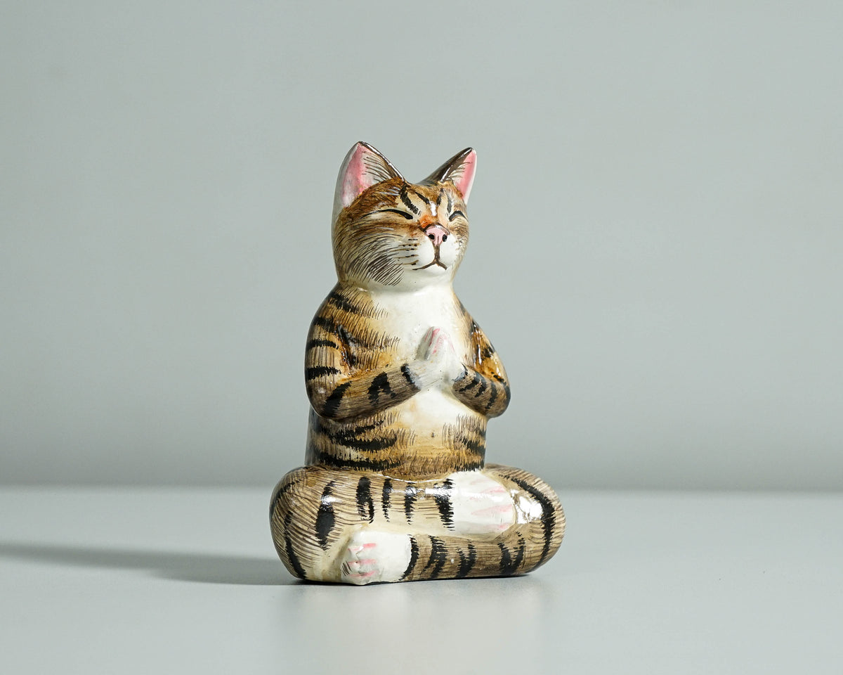 Yoga Meditation Cat Sculpture, Wooden Animal Statue, Wood Carving, Decorative, Handcrafted, Handmade Figurine, Room Decor, Special Gift