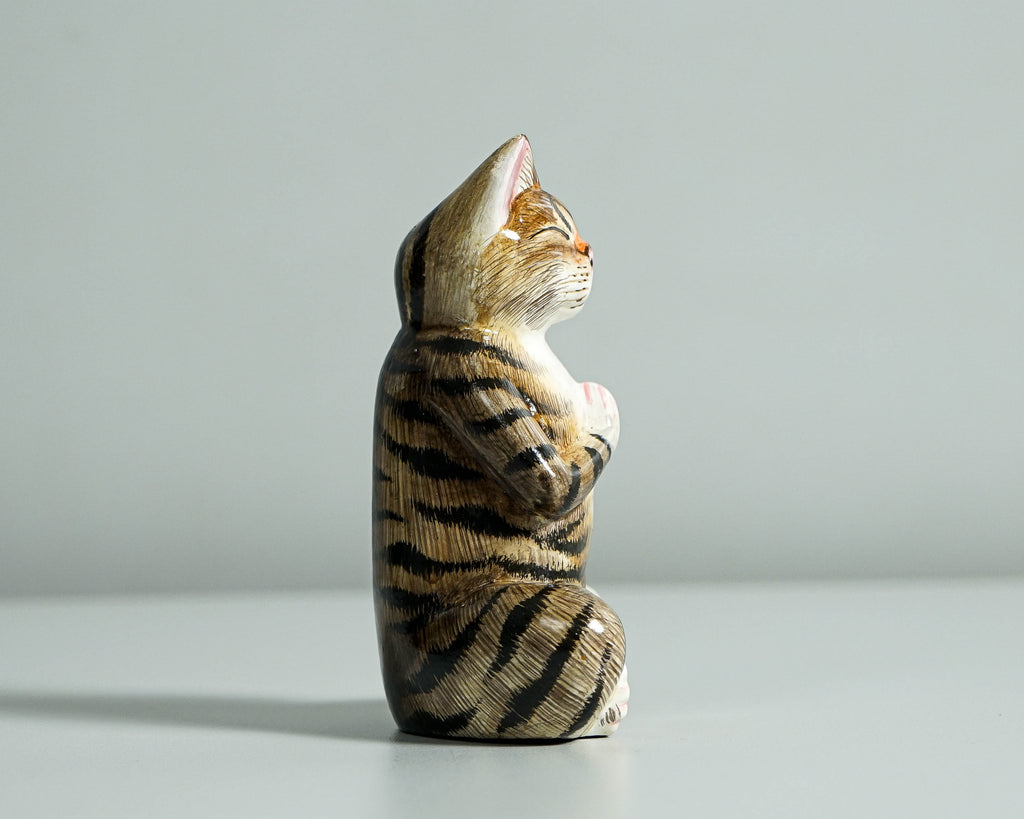 Yoga Meditation Cat Sculpture, Wooden Animal Statue, Wood Carving, Decorative, Handcrafted, Handmade Figurine, Room Decor, Special Gift
