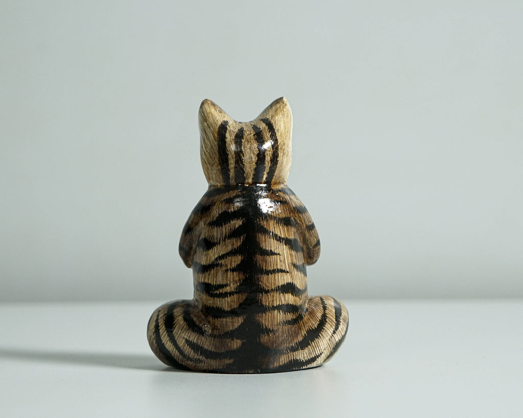 Yoga Meditation Cat Sculpture, Wooden Animal Statue, Wood Carving, Decorative, Handcrafted, Handmade Figurine, Room Decor, Special Gift