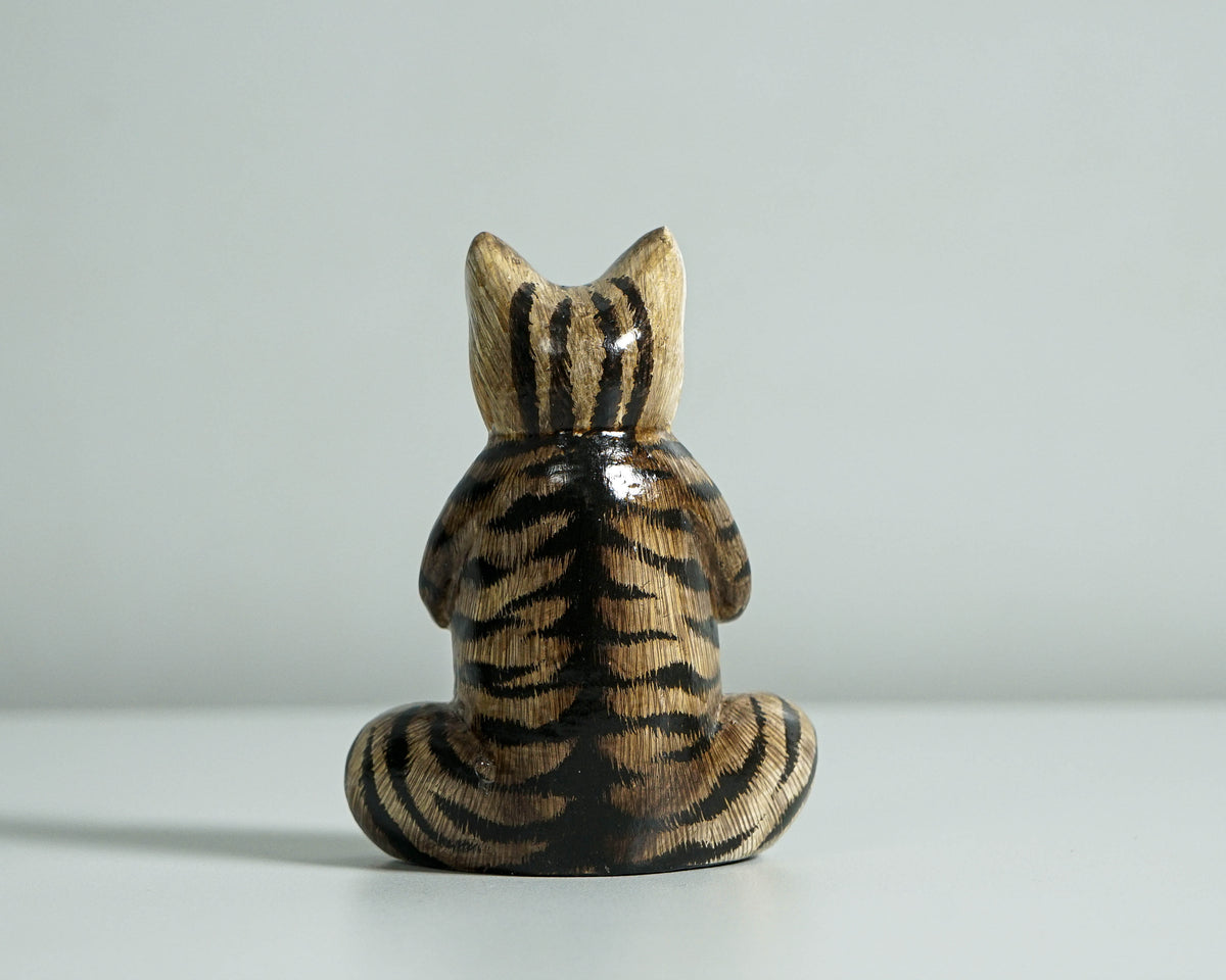 Yoga Meditation Cat Sculpture, Wooden Animal Statue, Wood Carving, Decorative, Handcrafted, Handmade Figurine, Room Decor, Special Gift