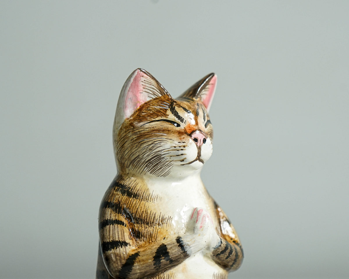 Yoga Meditation Cat Sculpture, Wooden Animal Statue, Wood Carving, Decorative, Handcrafted, Handmade Figurine, Room Decor, Special Gift